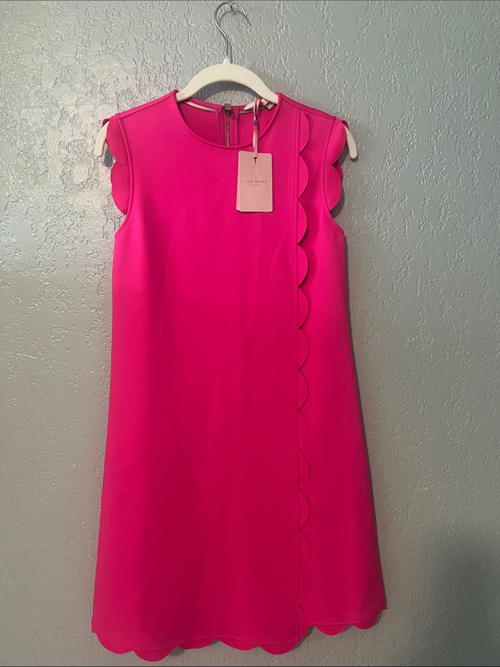 Ted Baker Hot Pink Scallop-Trim Sleeveless Midi Dress